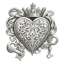 heart shape lock with key and a crown with diamonds tattoo design idea
