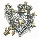 heart shape lock with key and a crown with diamonds tattoo design idea