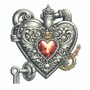 heart shape lock with key and a crown with diamonds tattoo design idea
