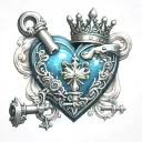 heart shape lock with key and a crown with diamonds tattoo design idea