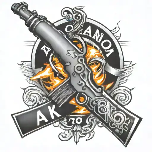 in font letters and numbers 'AK47' with a lit lighter  tattoo design idea