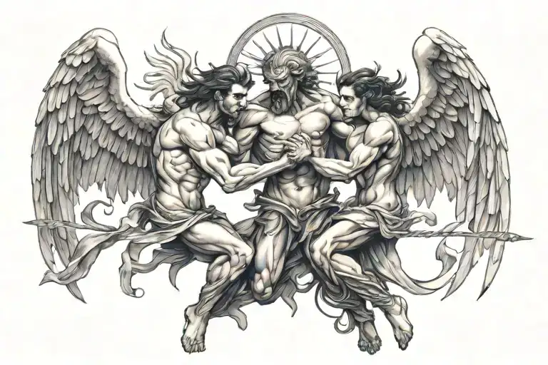 Black and Grey "Angels And Demons Fighting" Tattoo - BlackInk AI