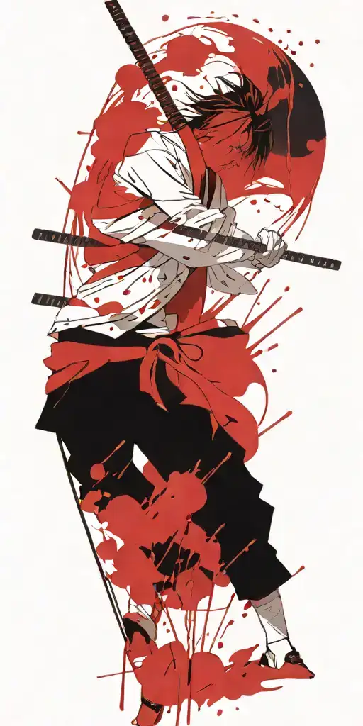 male anime samurai holding swords fighting inner demons tattoo design idea