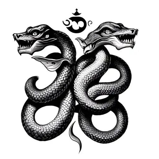 create ohm hindu ohm sign with three head snakes wrapped tattoo design idea