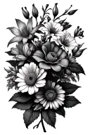 hawthorn flower, rose flower, gladiolus flower and aster flower bouquet tattoo design idea