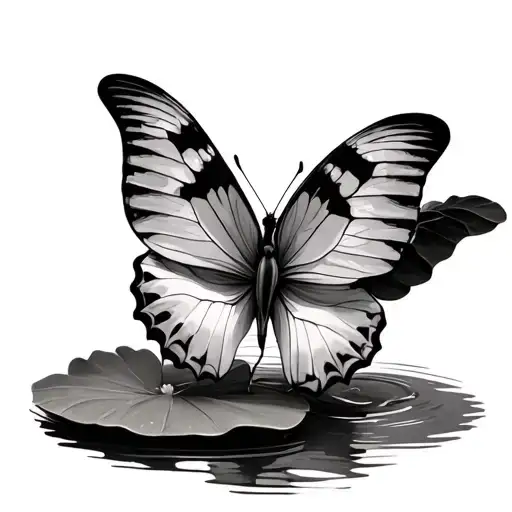 lily pad with butterfly perched tattoo design idea