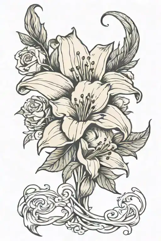An Easter lily intertwined with an English rose tattoo design idea