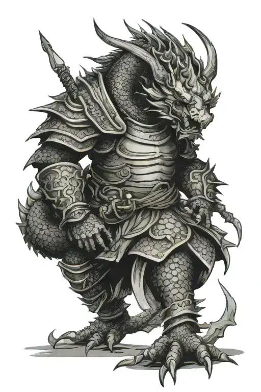 vietnamese draconian knight tattoo design idea