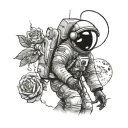 astronaut on moon with rose tattoo design idea