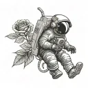 astronaut on moon with rose tattoo design idea