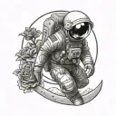 astronaut on moon with rose tattoo design idea