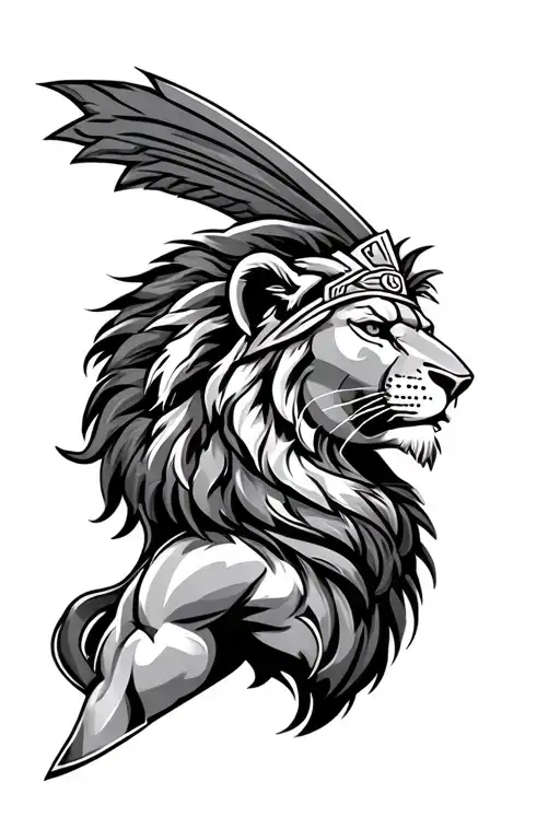 lion with a Spartan warrior facing tattoo design idea