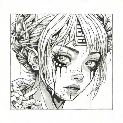 Black And White Anime Girl gore horror gothic Junji Ito Style  tattoo design idea