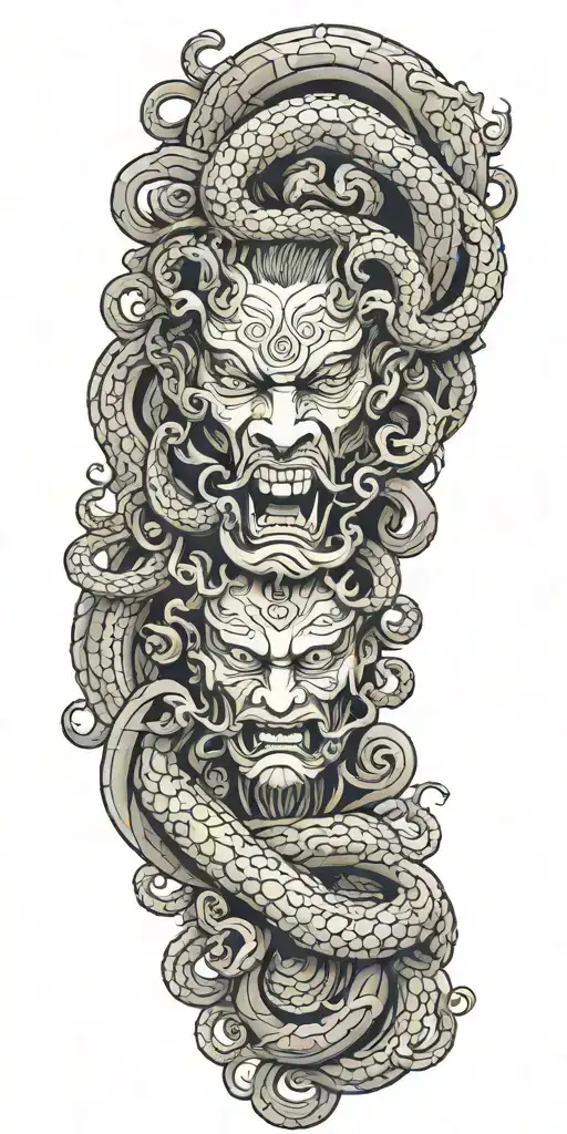 Medusa head intertwined around arm sleeve tattoo design idea
