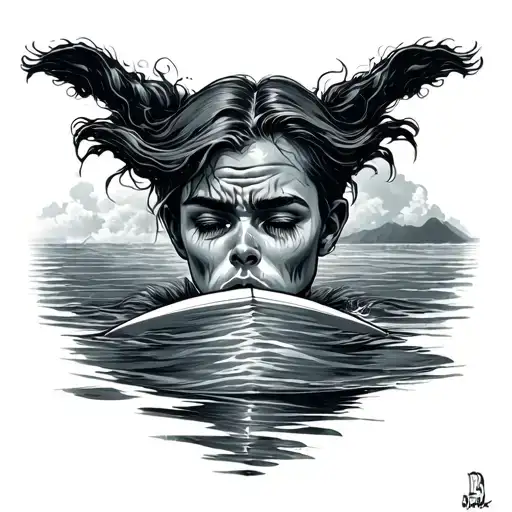 sad surfing tattoo design idea