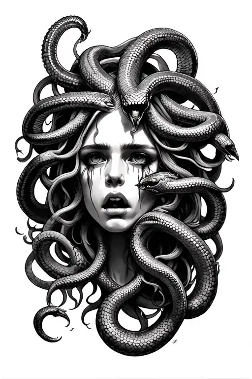 Medusa with snakes and crying black tattoo design idea