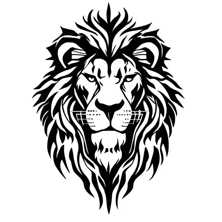 Lion guitar fine line tattoo design idea