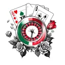 italian flag, italy, roses, dice, face cards, roulette wheel, cigar, shattered glass tattoo design idea