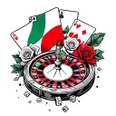italian flag, italy, roses, dice, face cards, roulette wheel, cigar, shattered glass tattoo design idea