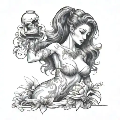 sexy pandora opening her jar pouring tattoo design idea
