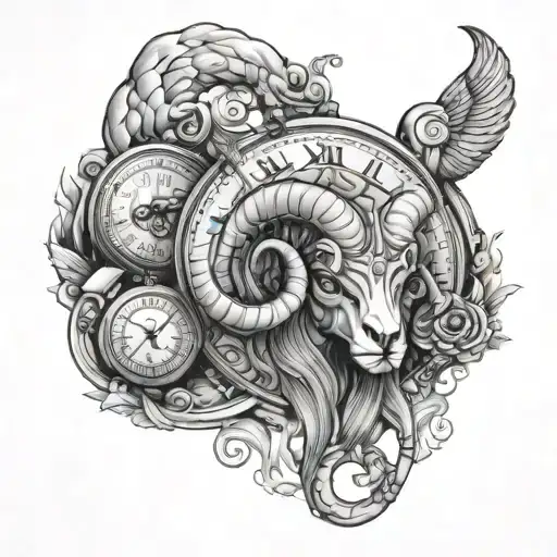 mars ram aries with pocket watches surrounded by hell tattoo design idea