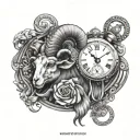 mars ram aries with pocket watches surrounded by hell tattoo design idea