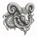 mars ram aries with pocket watches surrounded by hell tattoo design idea