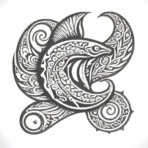 polynesian fish hook with patters tattoo design idea