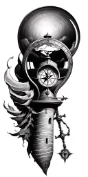 compass, lighthouse, hour glass tattoo design idea