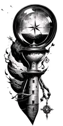 compass, lighthouse, hour glass tattoo design idea