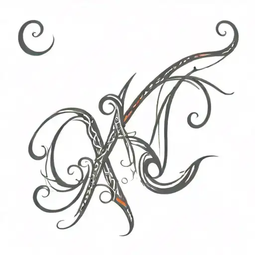 red and black tribal gothic letters KLN tattoo design idea