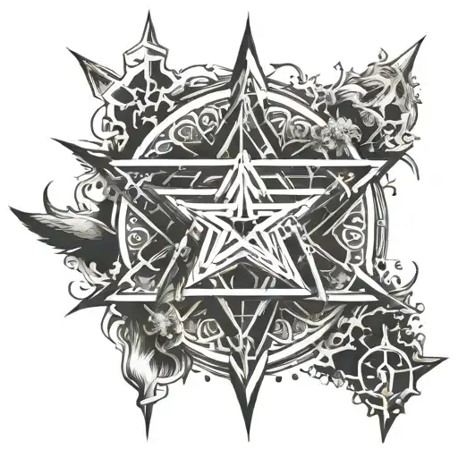 Hexagram with strong protection spell being cast tattoo design idea