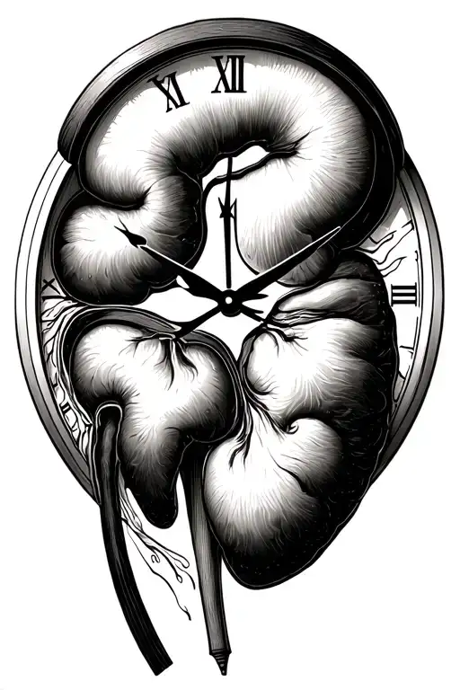 clock with 1 kidney inside representing donation tattoo design idea