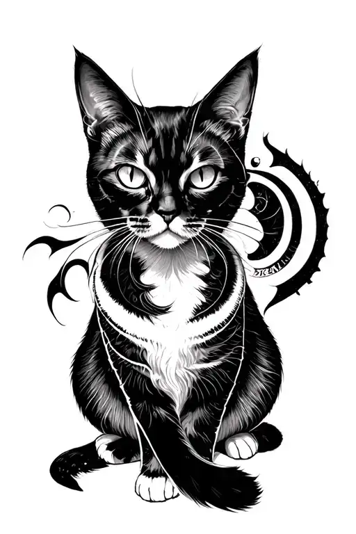 good and evil cat tattoo design idea