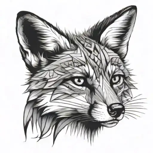 Fox's face, lots of eyes, lots of lines tattoo design idea