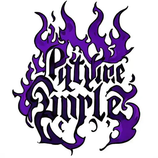 the word purple with flames  tattoo design idea