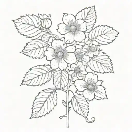 wild strawberry flowers and leaves intertwined tattoo design idea