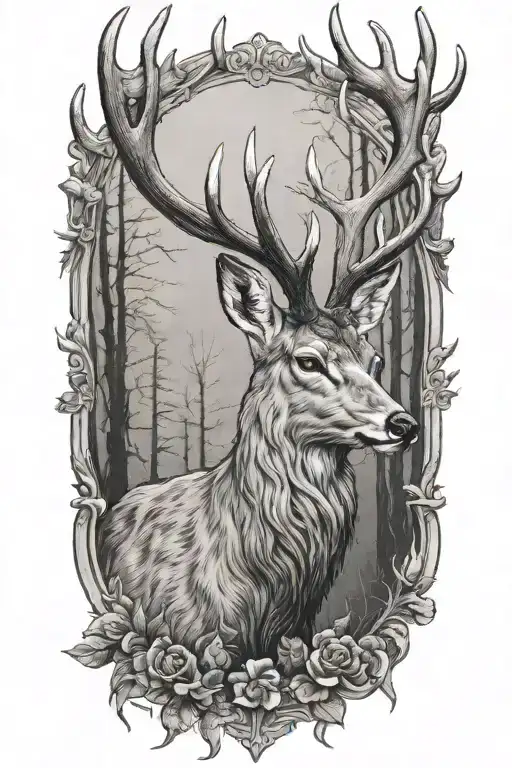 realistic red  deer  tattoo design idea