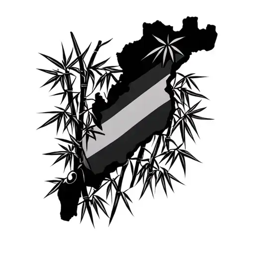 Jamaica map outline with bamboo behind tattoo design idea