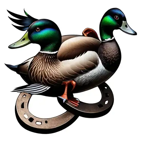 An intricate design combining horseshoes and mallard ducks tattoo design idea