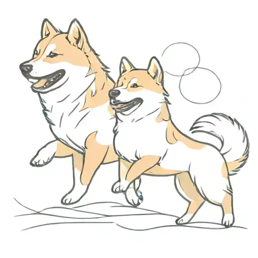 Shiba Inu and German spitz leaping across tattoo design idea