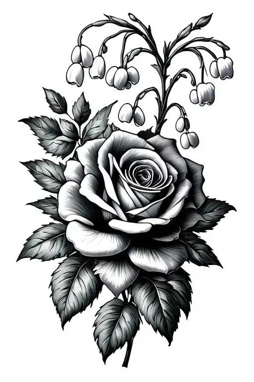 lily of the valley flower and roses intertwined tattoo design idea