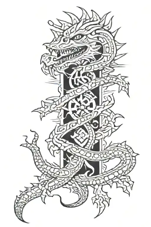 cross with Aztec dragon wrapped round tattoo design idea