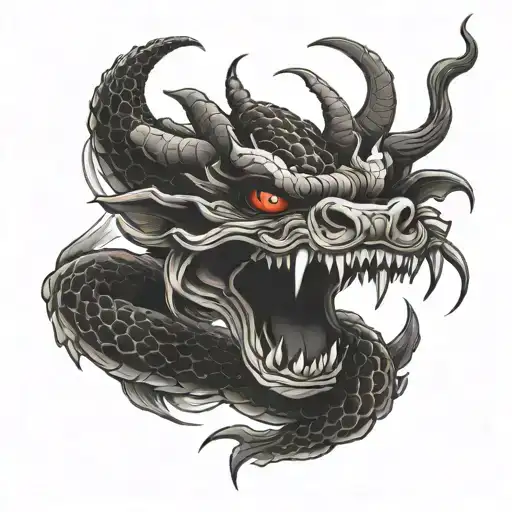 japan style oni snake sakura water tattoo design idea