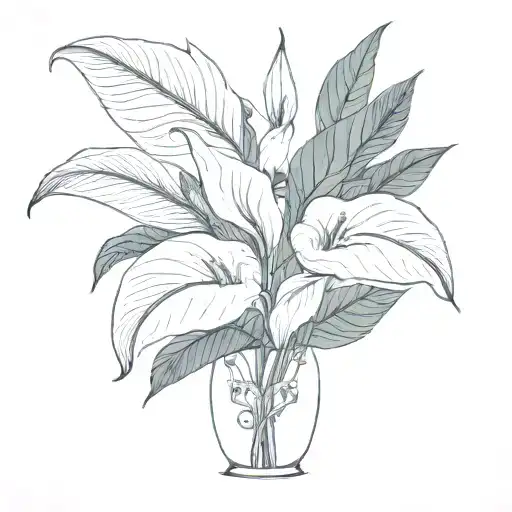 peace lily with a demon skull as vase rebuilt tattoo design idea