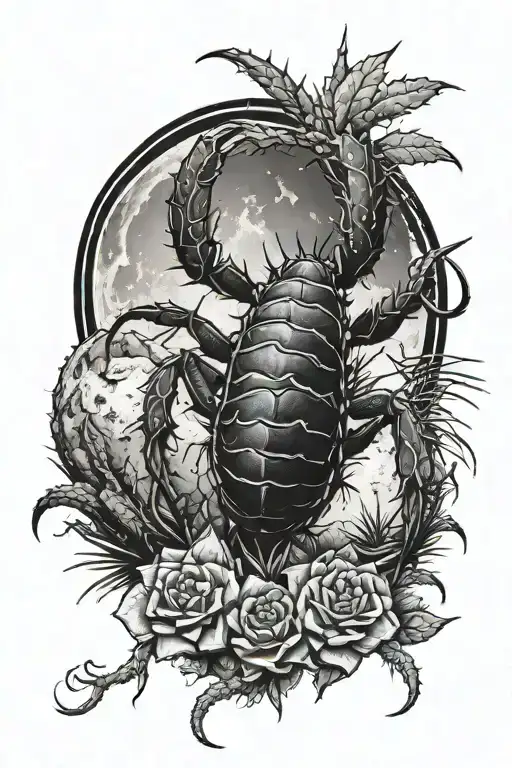 scorpion cactus full moon surrounded tattoo design idea