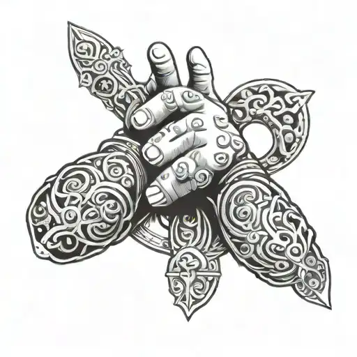 hand holding god tyr Nordic God tattoo design idea