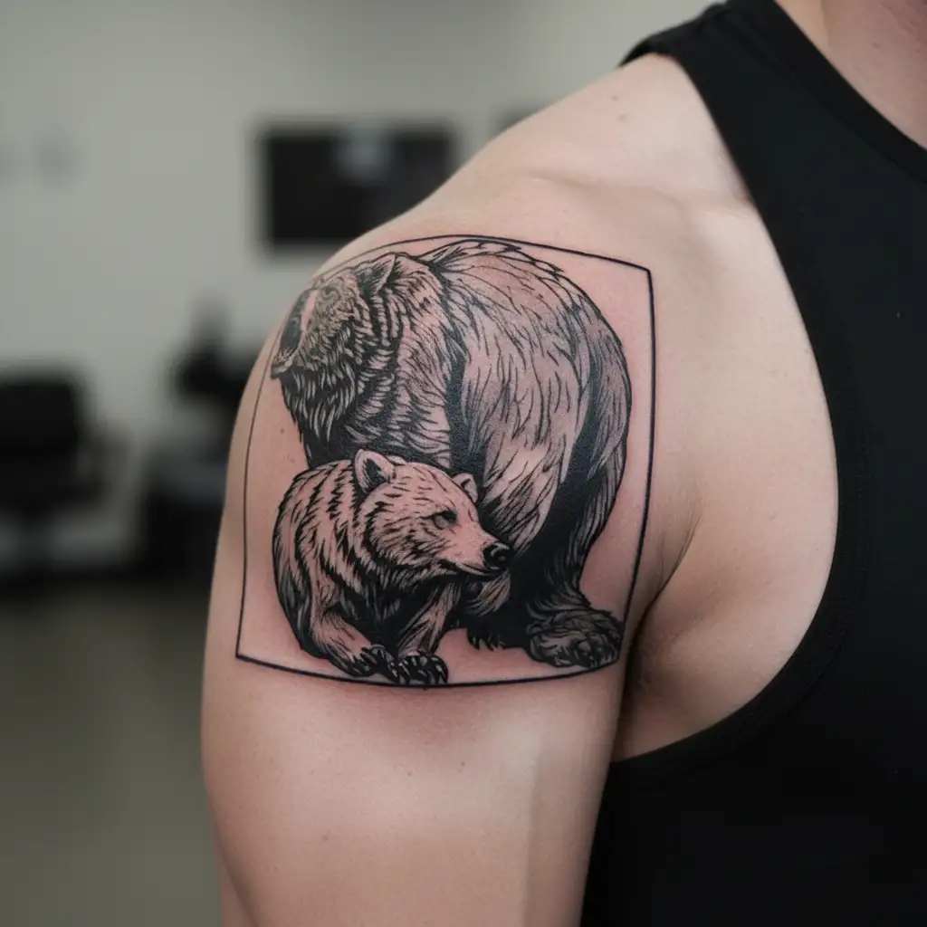 bear and wolf in love  tattoo design idea