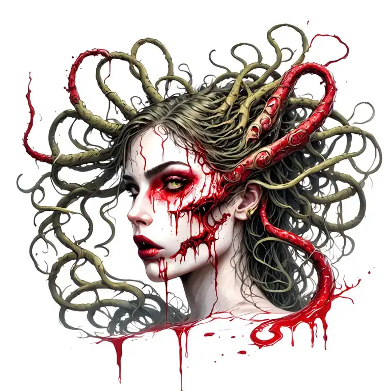 blood thirsty medusa woman in the style of witchblade character Masane Amaha tattoo design idea
