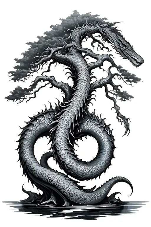 jormungandr with midgard tree tattoo design idea